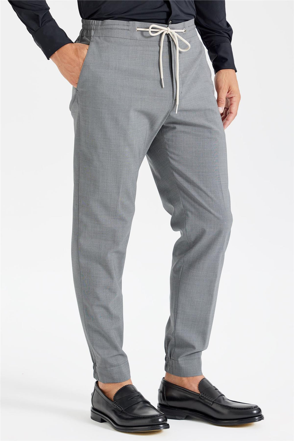 Gri Beli Kordonlu Yün Pantolon - 4