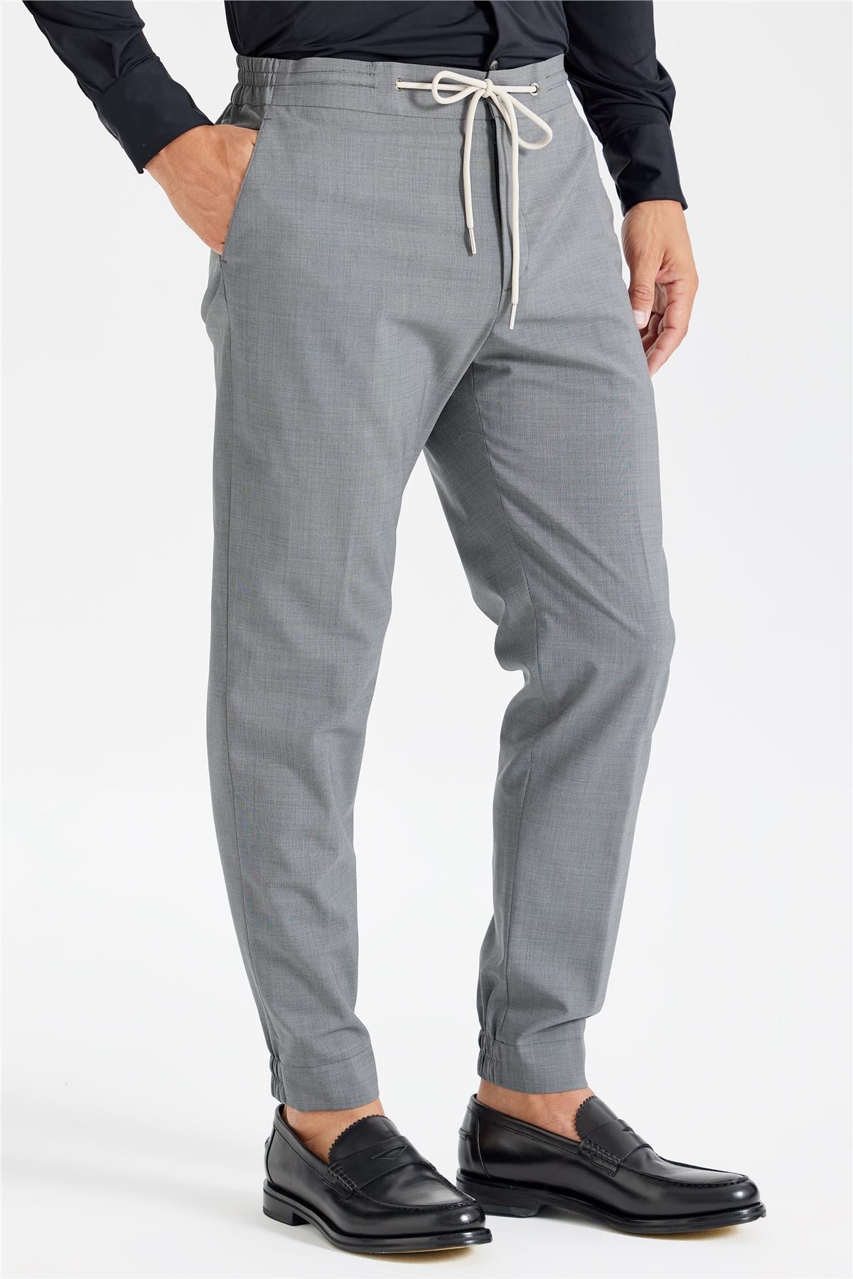 Gri Beli Kordonlu Yün Pantolon - 4