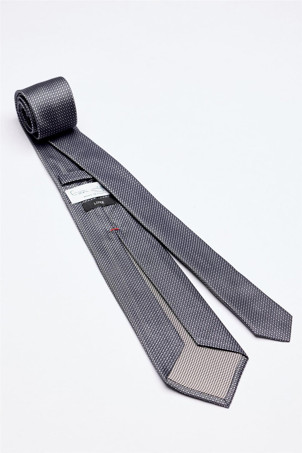 Gri Beyaz Desenli 5 Fold İpek Kravat - Image 2