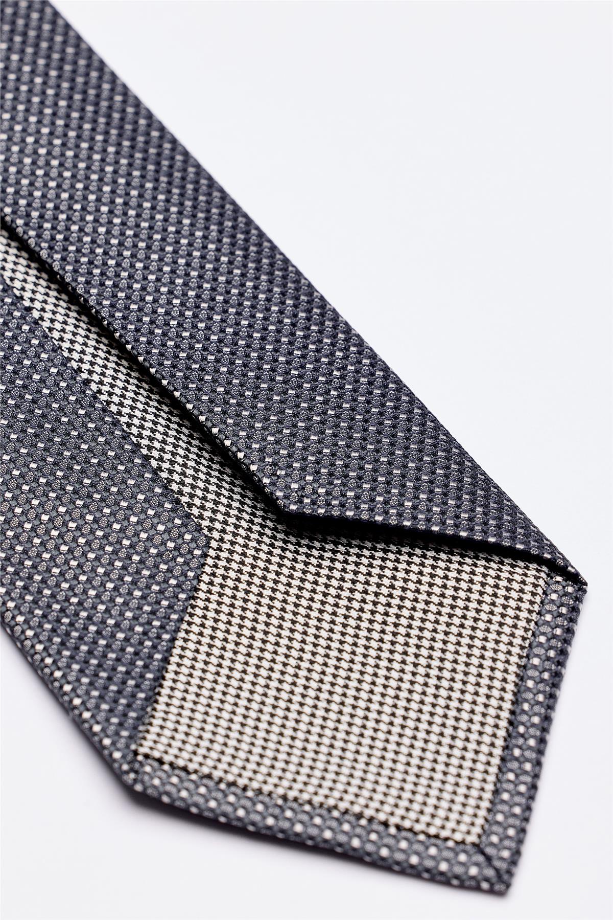 Gri Beyaz Desenli 5 Fold İpek Kravat - Image 4