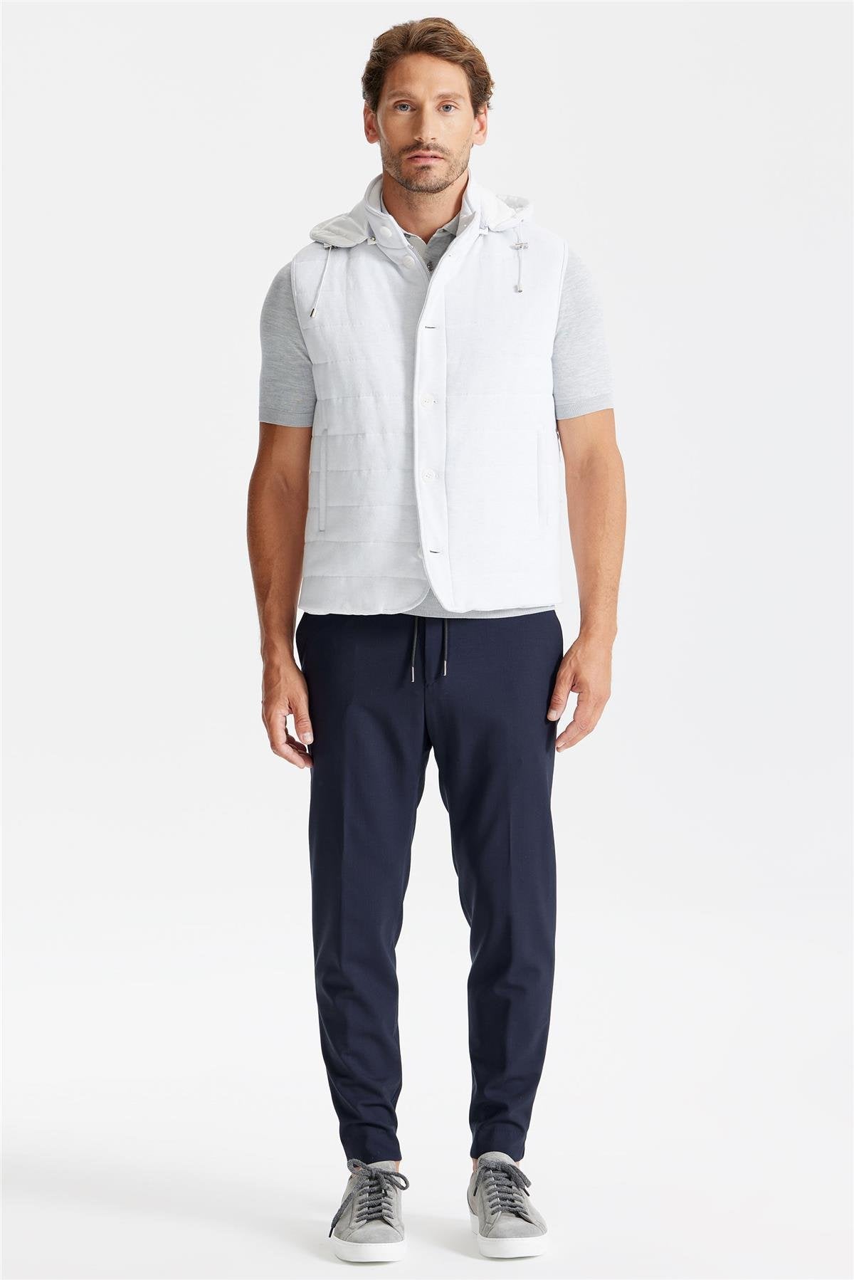 Gri Beyaz Pamuk Spor Yelek - Image 1