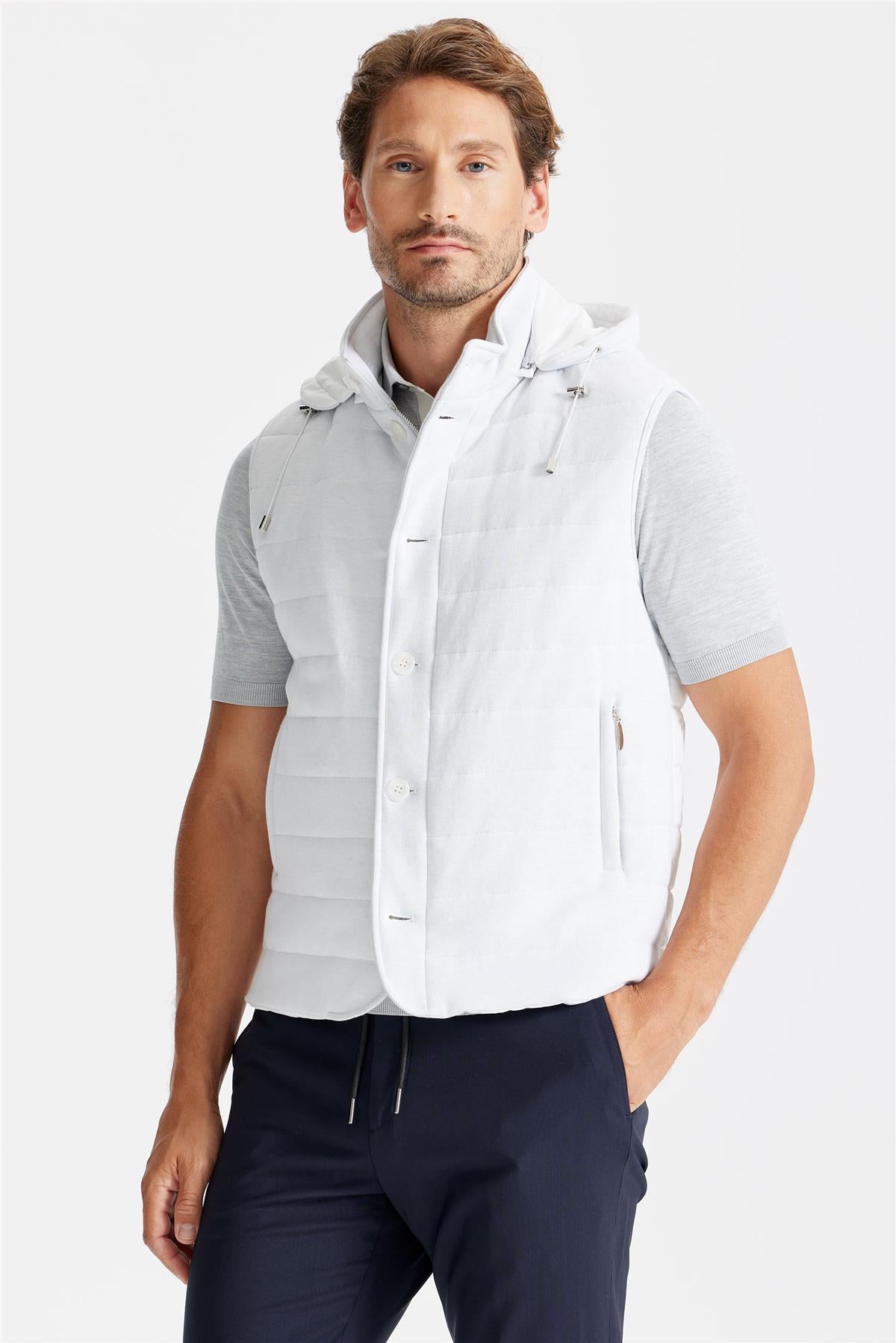 Gri Beyaz Pamuk Spor Yelek - Image 5