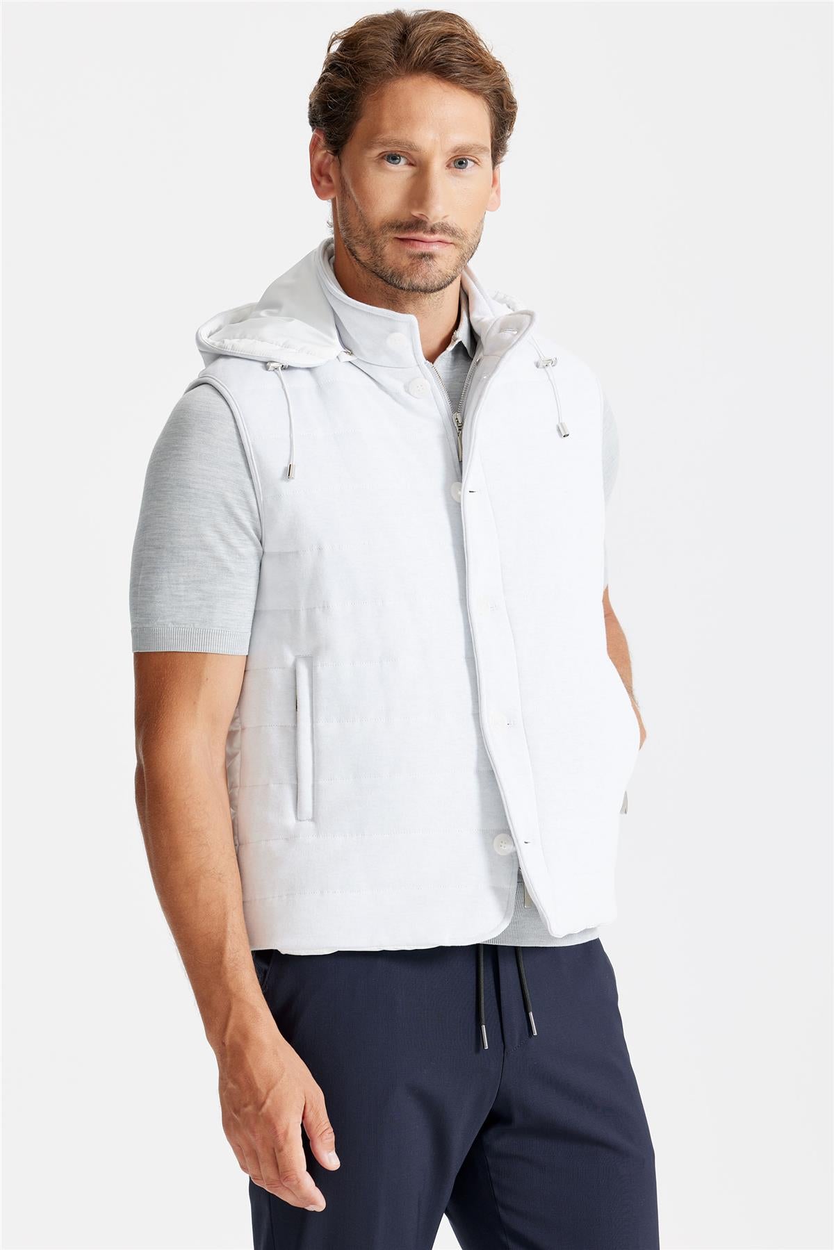 Gri Beyaz Pamuk Spor Yelek - Image 3