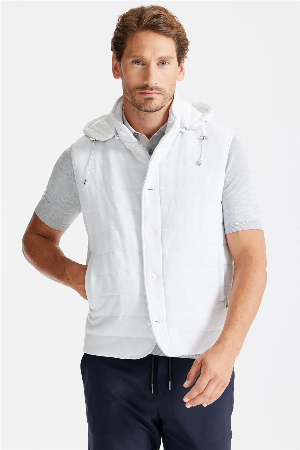 Gri Beyaz Pamuk Spor Yelek - Image 4