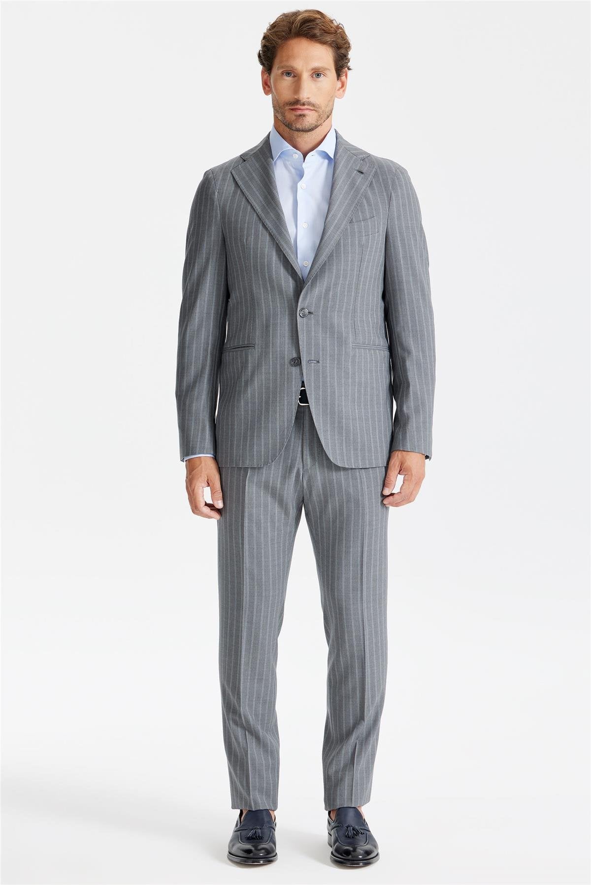 Gri Çizgili Yüntakım Elbise - Image 1