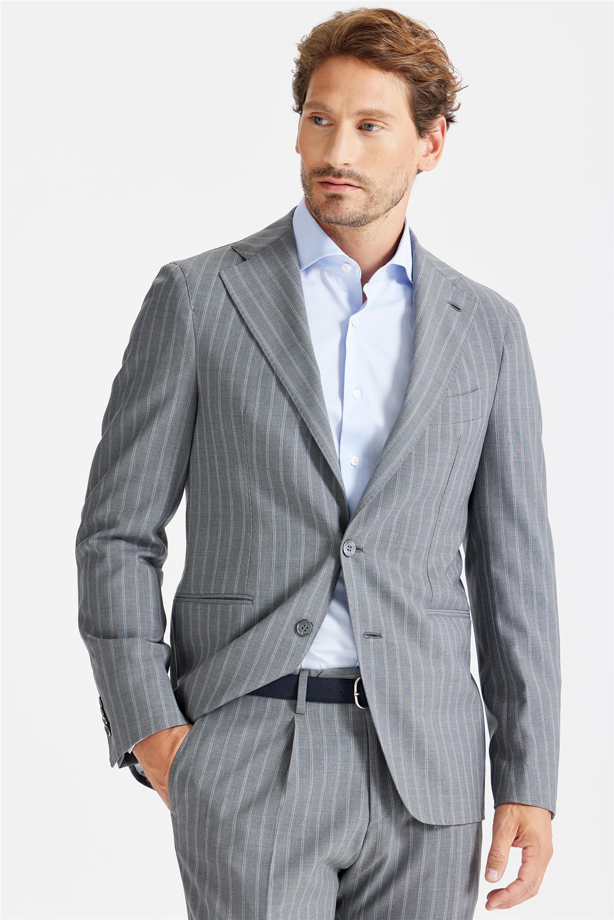 Gri Çizgili Yüntakım Elbise - Image 5