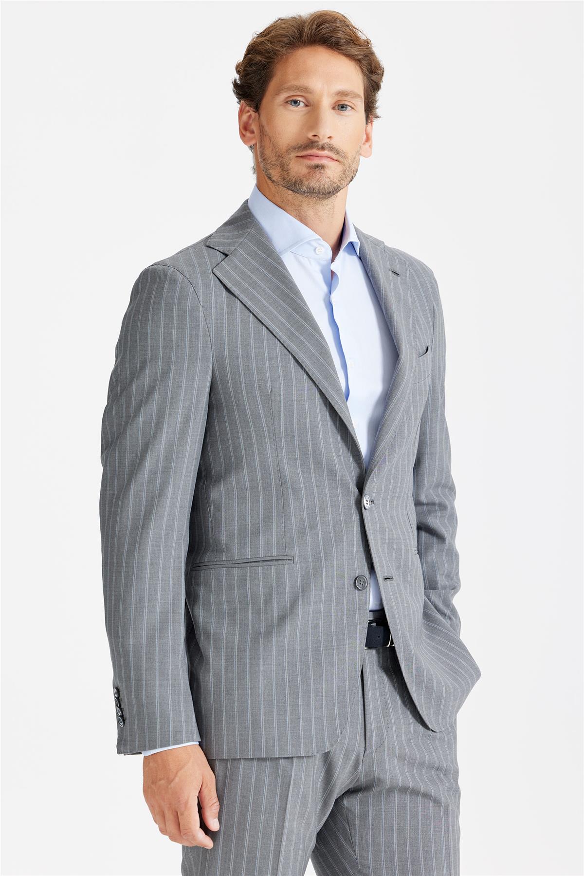 Gri Çizgili Yüntakım Elbise - Image 3