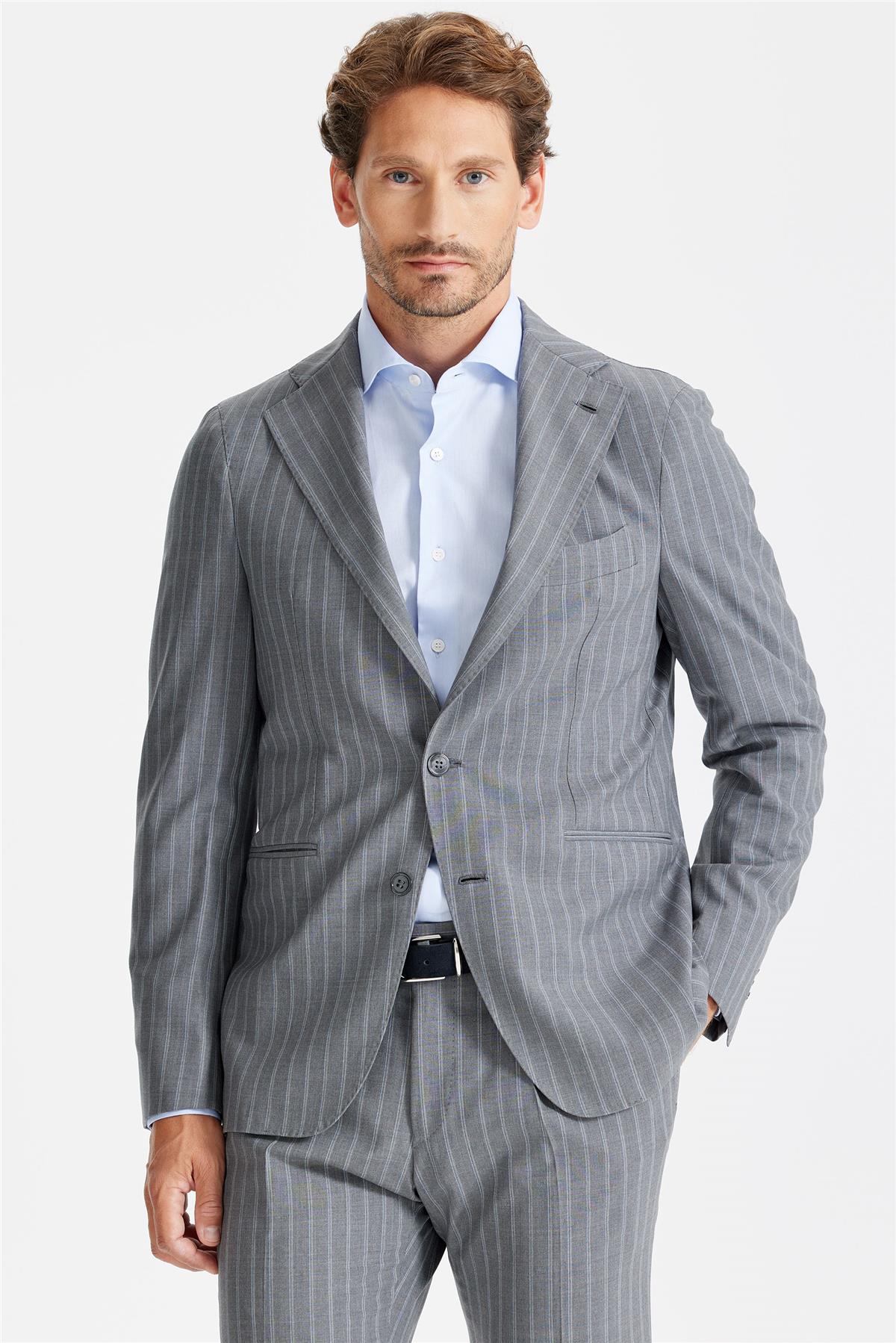 Gri Çizgili Yüntakım Elbise - Image 2