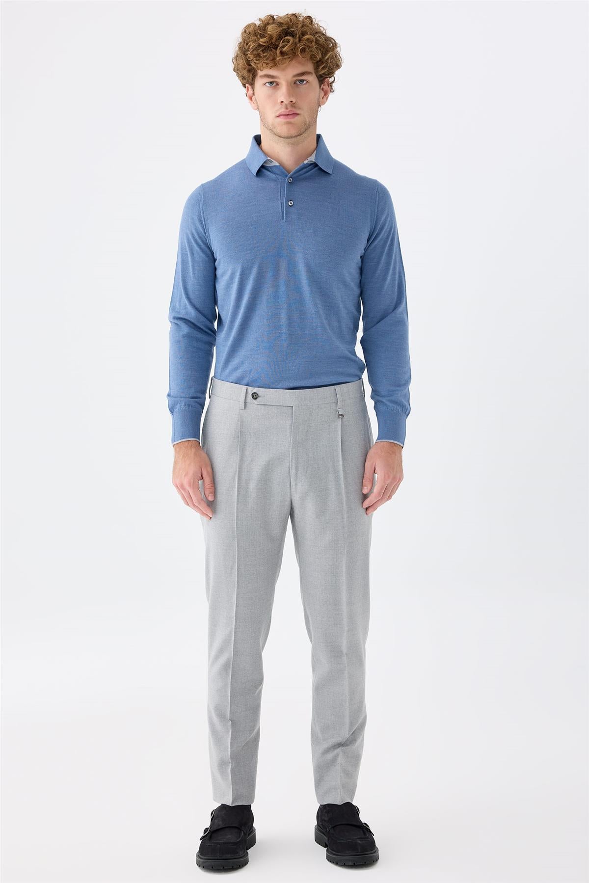 Gri Flanel Yün Pantolon - 1