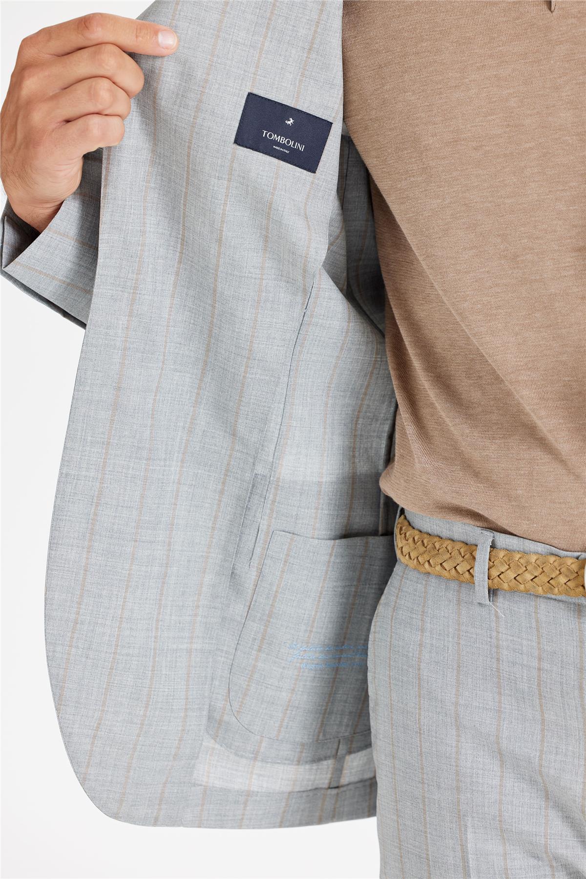 Gri Kahve Çizgili Yün İpek Takım Elbise - Image 5