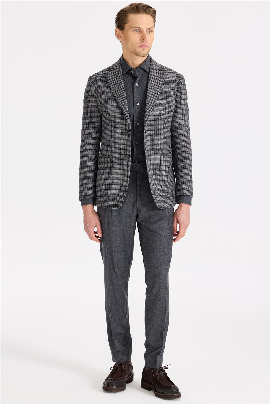 Gri Kahverengi Kareli Yün Ceket - Image 2