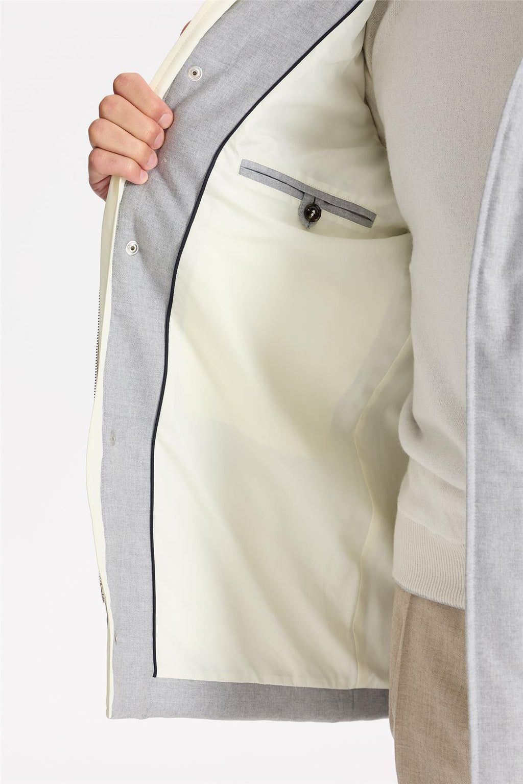 Gri Kapüşonlu Yün Kaban - Image 5