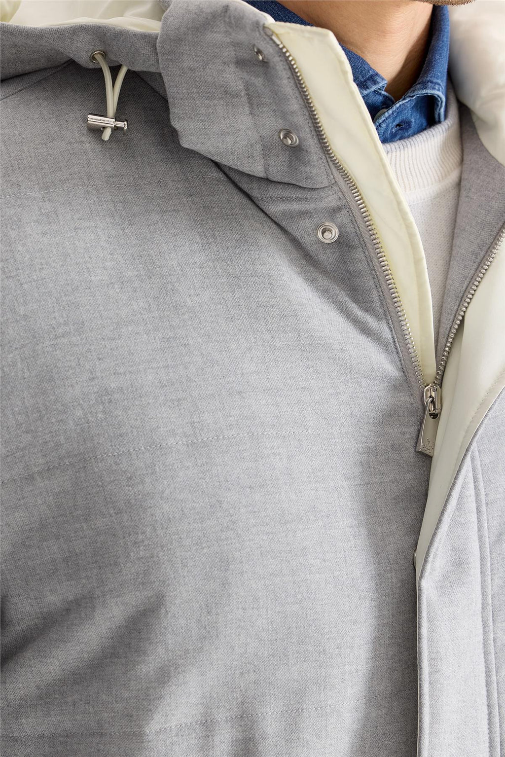 Gri Kapüşonlu Yün Kaban - Image 3