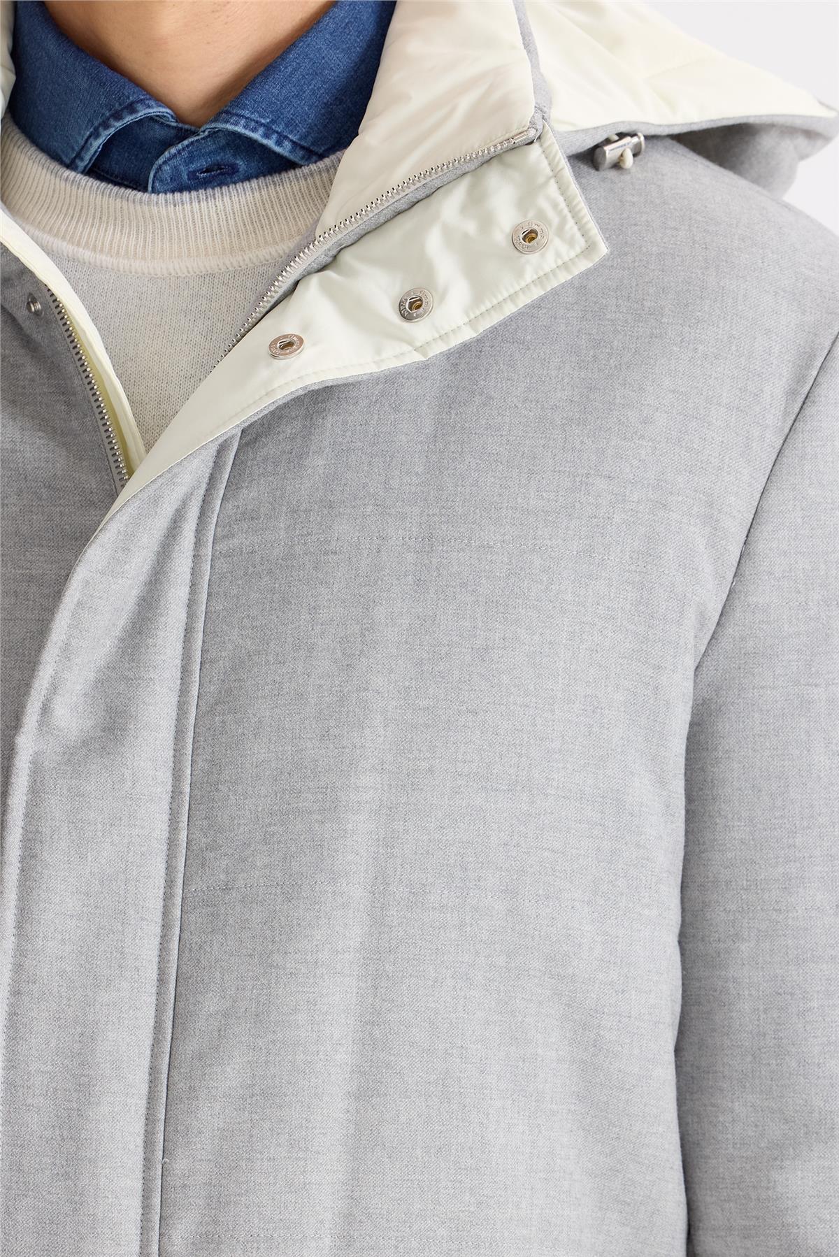 Gri Kapüşonlu Yün Kaban - Image 4