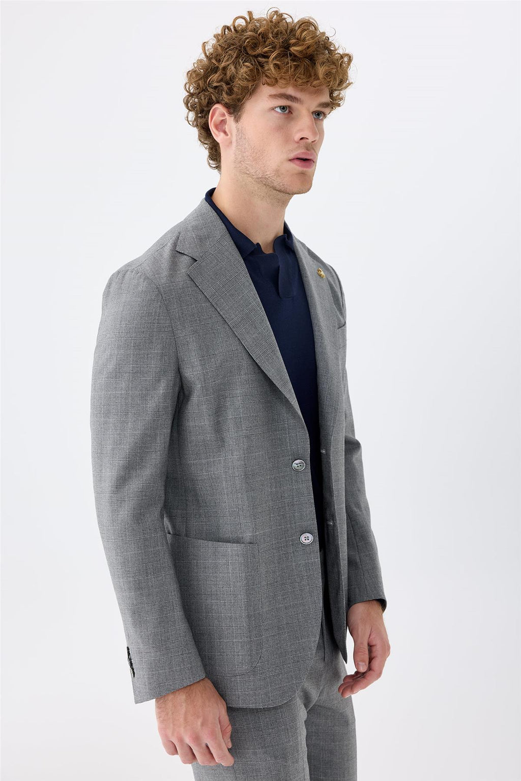 Gri Kareli Yün Takım Elbise - Image 2