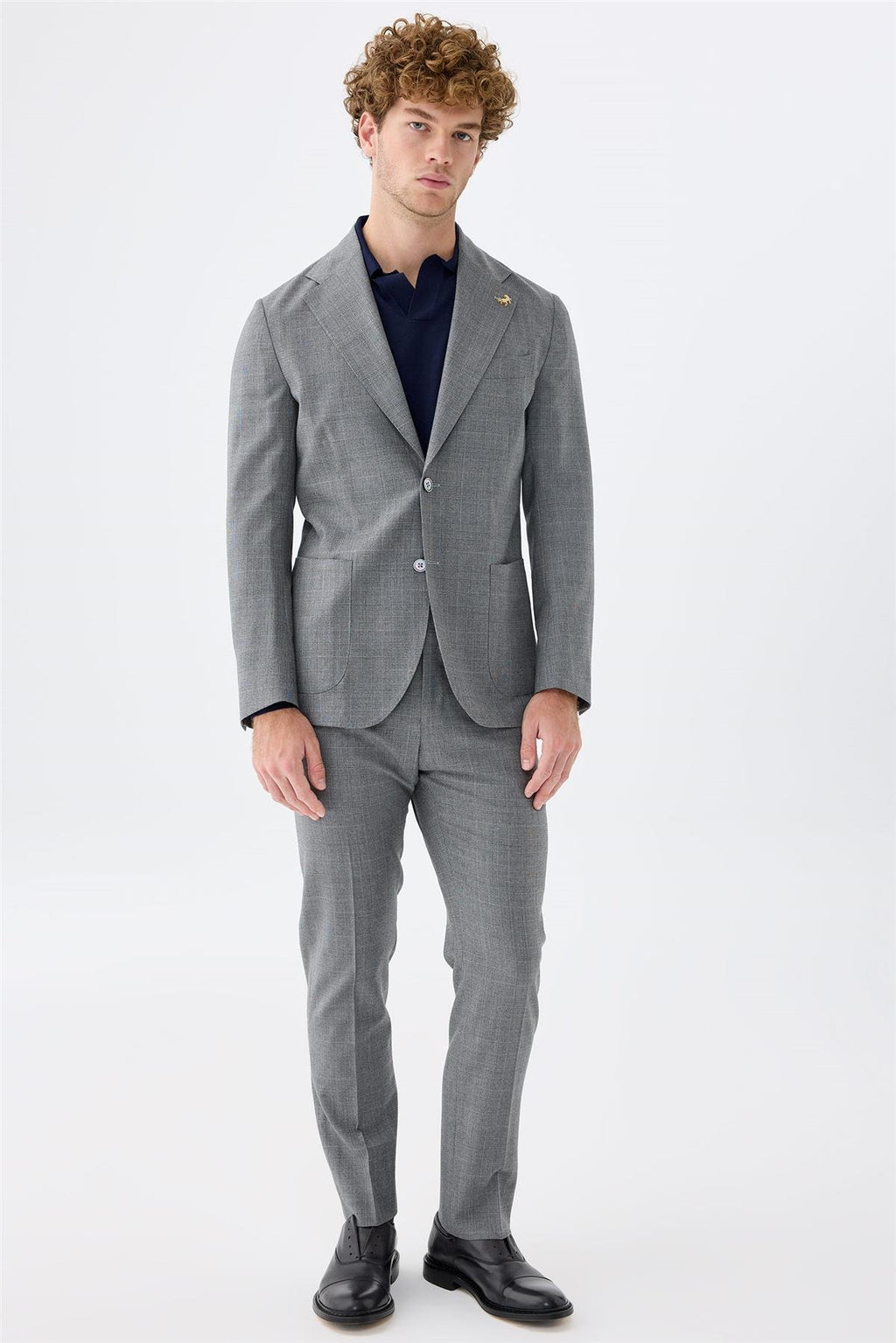 Gri Kareli Yün Takım Elbise - Image 1