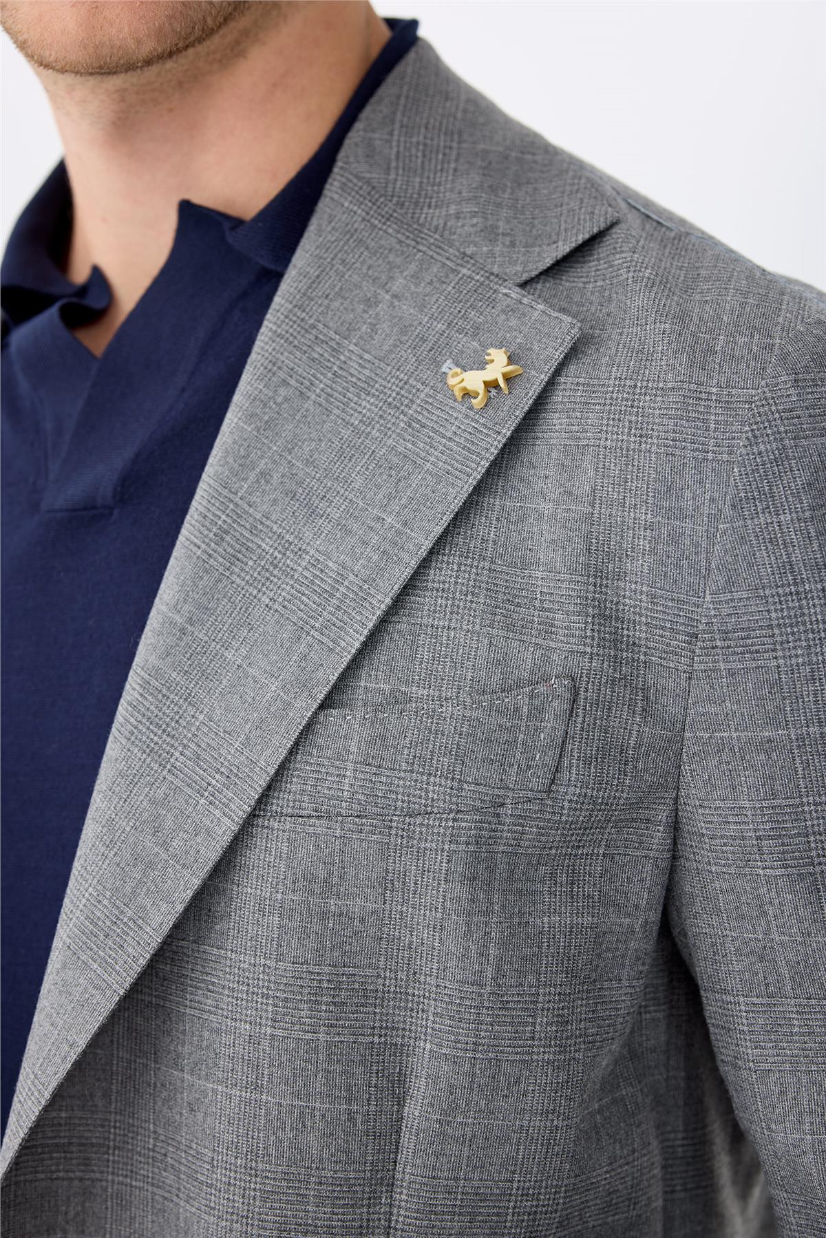 Gri Kareli Yün Takım Elbise - Image 3