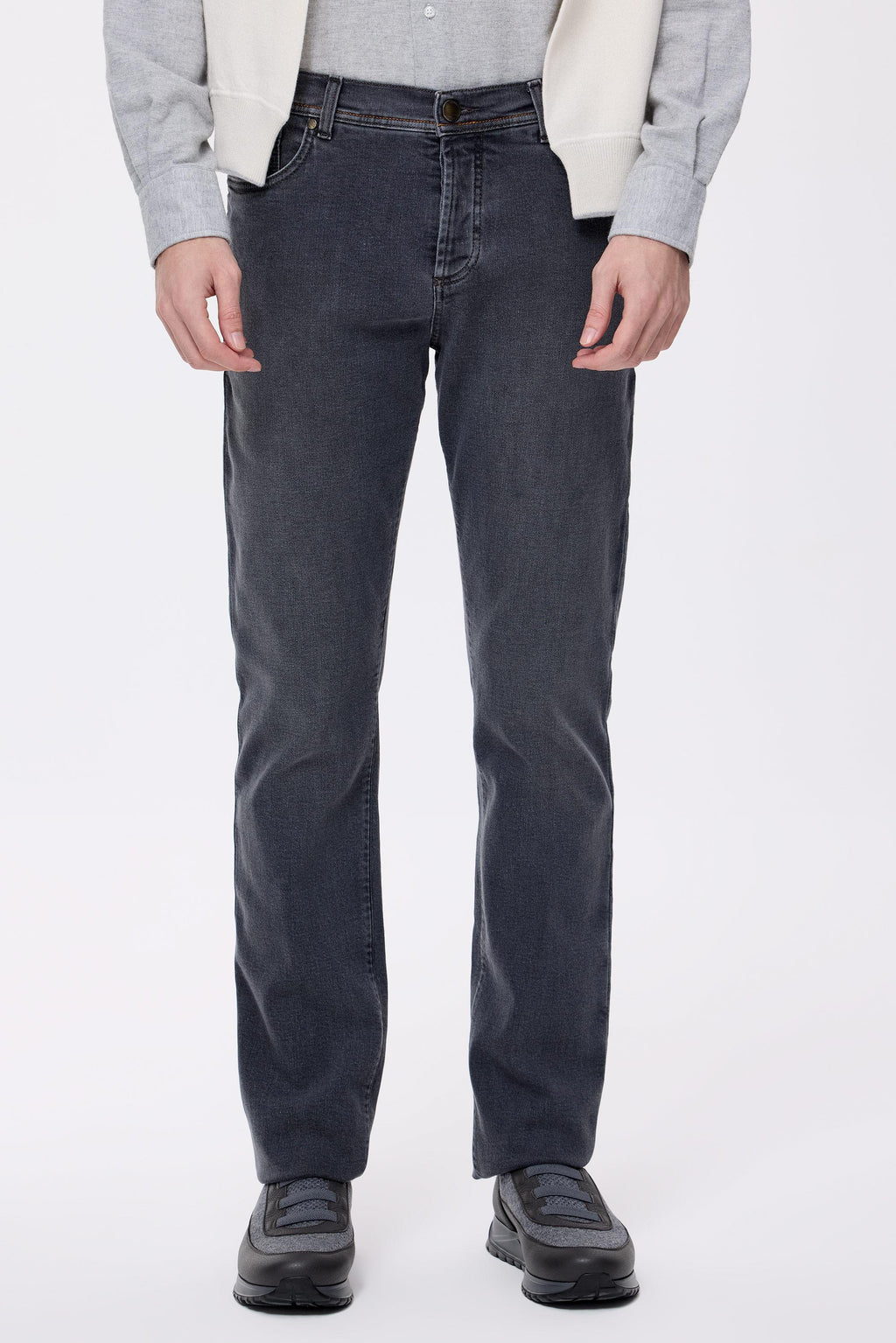 Gri Kaşmirli Denim Pantolon - 2