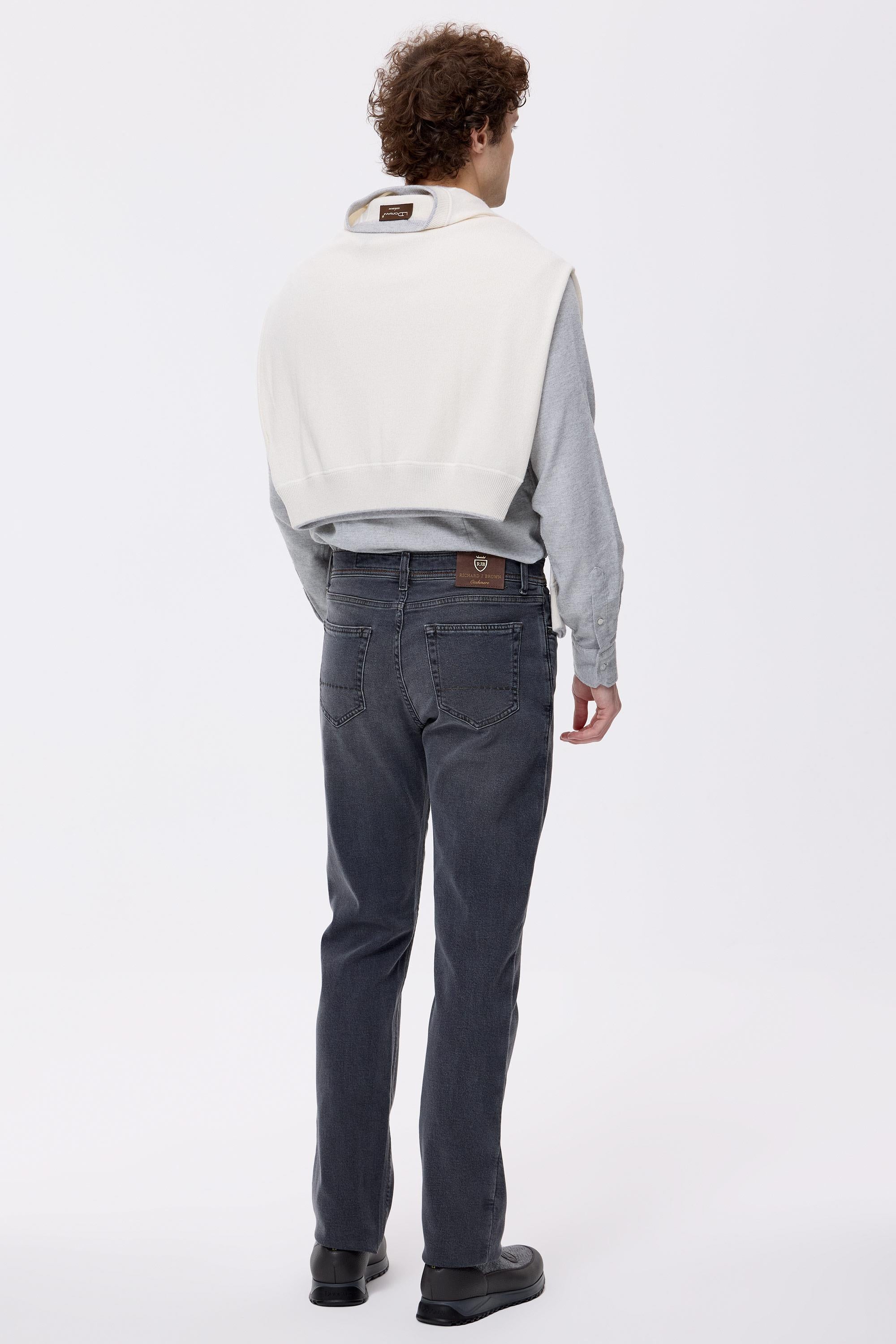 Gri Kaşmirli Denim Pantolon - 5