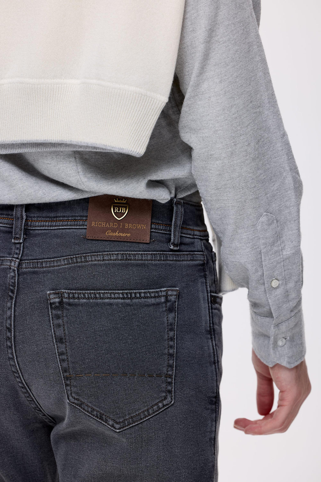 Gri Kaşmirli Denim Pantolon - 4