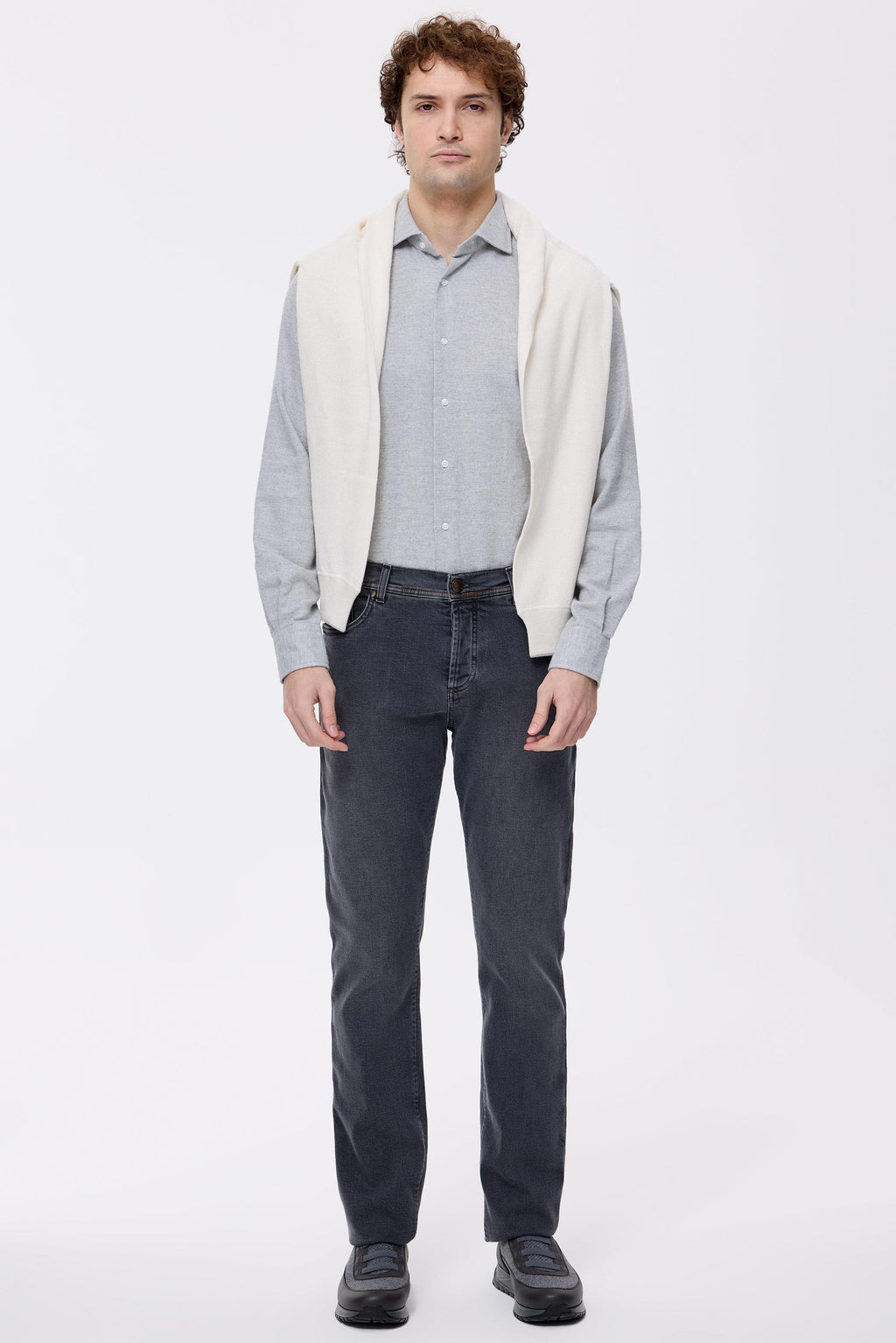 Gri Kaşmirli Denim Pantolon - 1