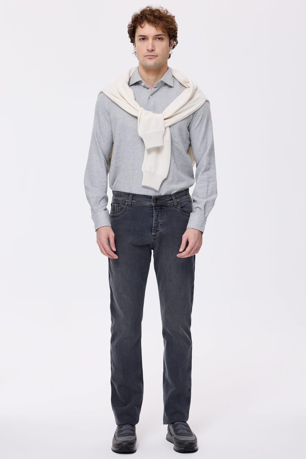 Gri Kaşmirli Denim Pantolon - 6