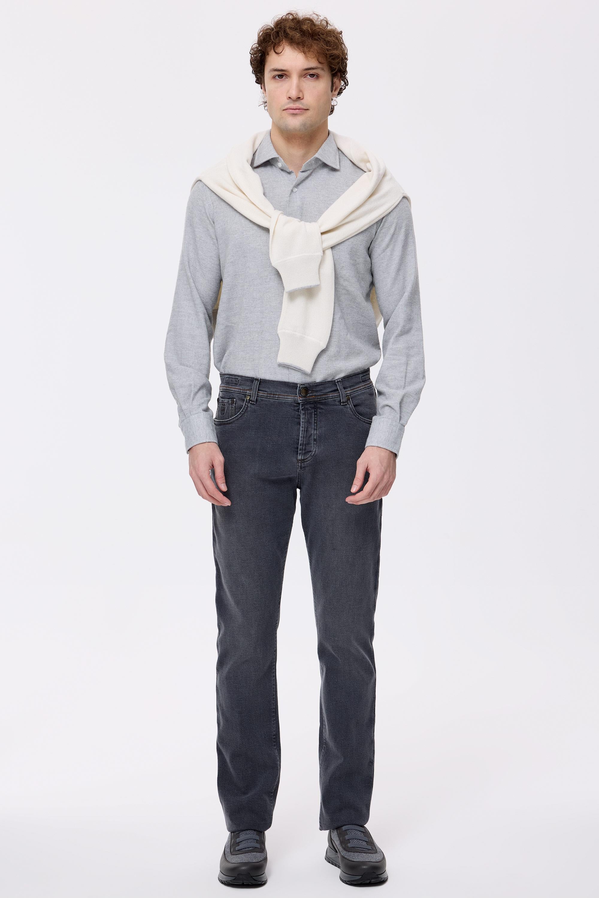 Gri Kaşmirli Denim Pantolon - 6
