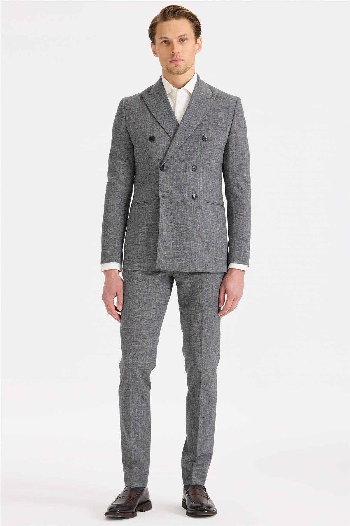 Gri Kruvaze Yün Takım Elbise - Image 3