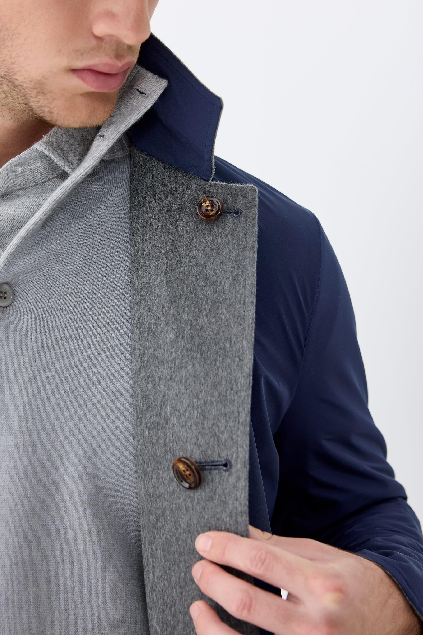 Gri Lacivert Çift Taraflı Kaşmir Kaban - Image 3