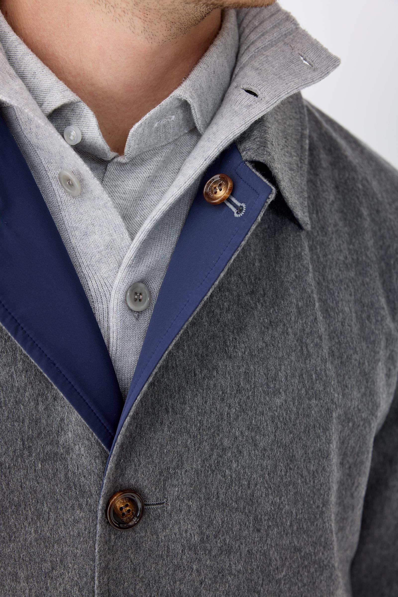 Gri Lacivert Çift Taraflı Kaşmir Kaban - Image 4