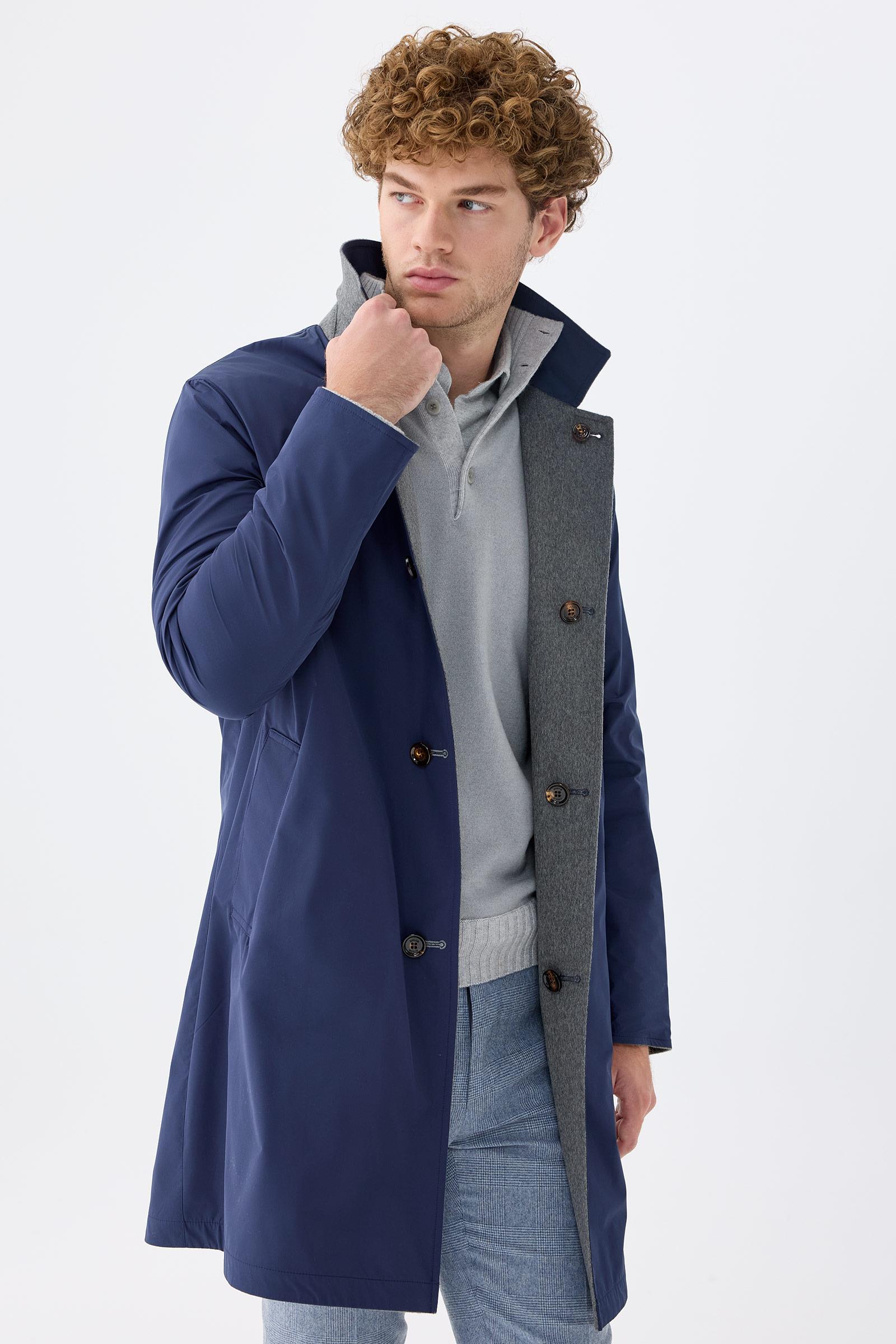 Gri Lacivert Çift Taraflı Kaşmir Kaban - Image 5