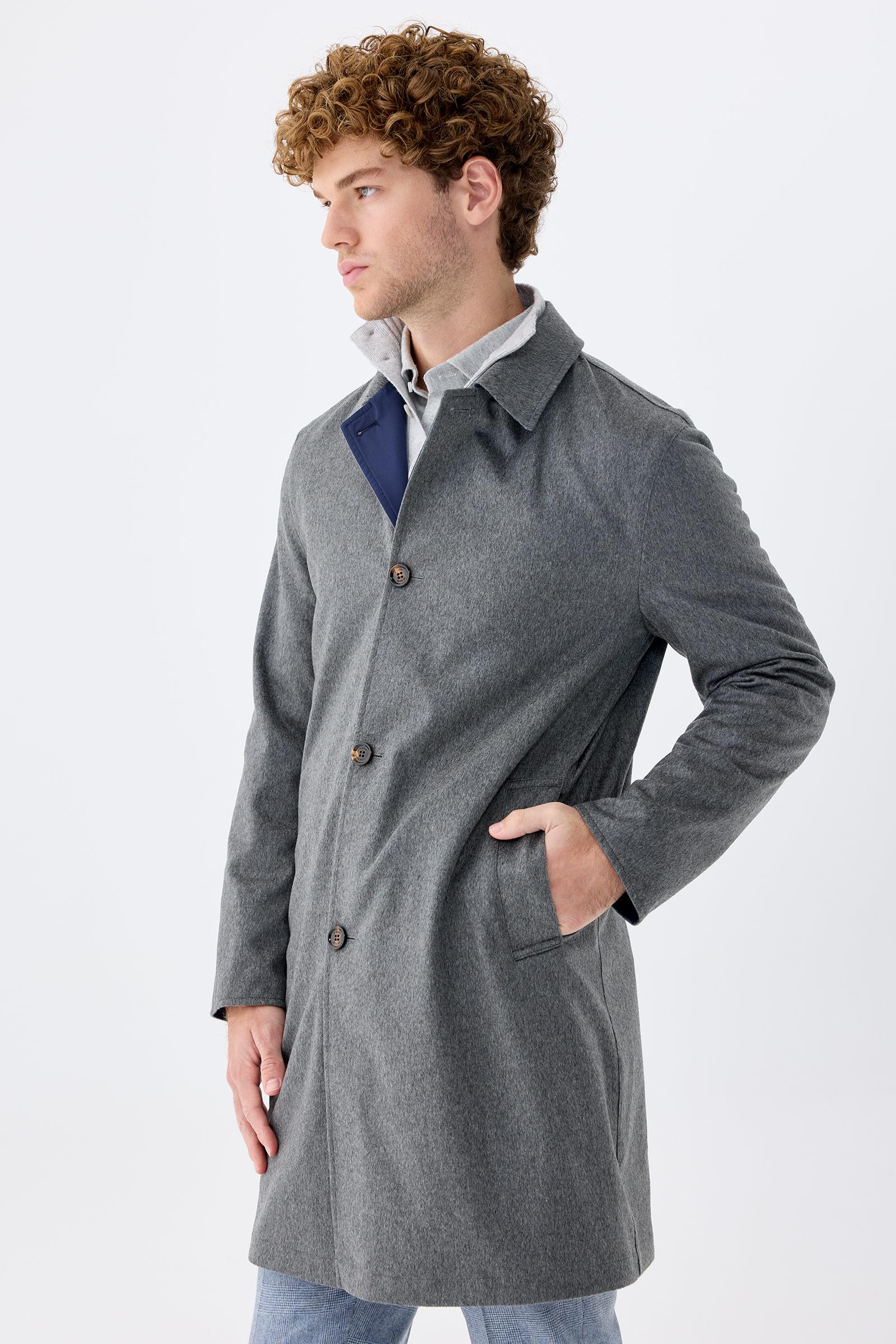 Gri Lacivert Çift Taraflı Kaşmir Kaban - Image 2