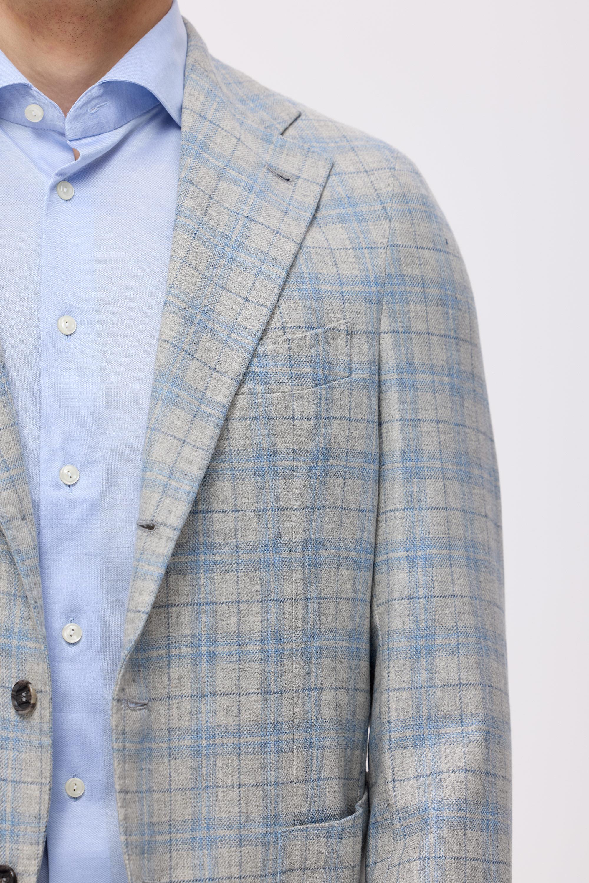 Gri Mavi Ekoseli Yün Kaşmir Ceket - Image 3