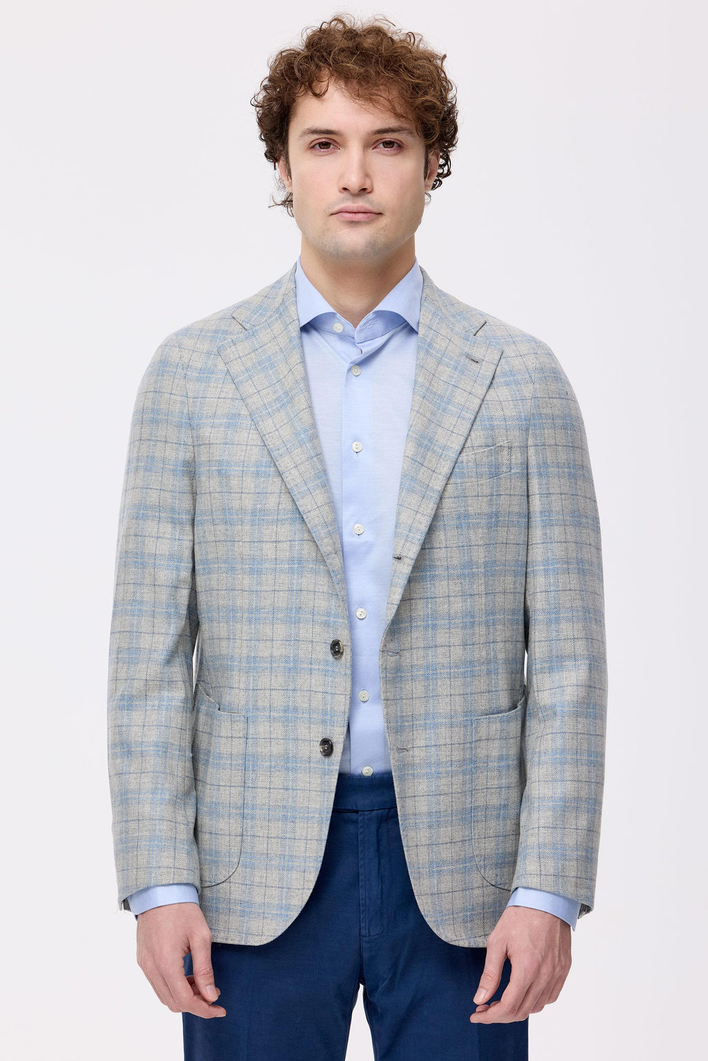 Gri Mavi Ekoseli Yün Kaşmir Ceket - Image 4