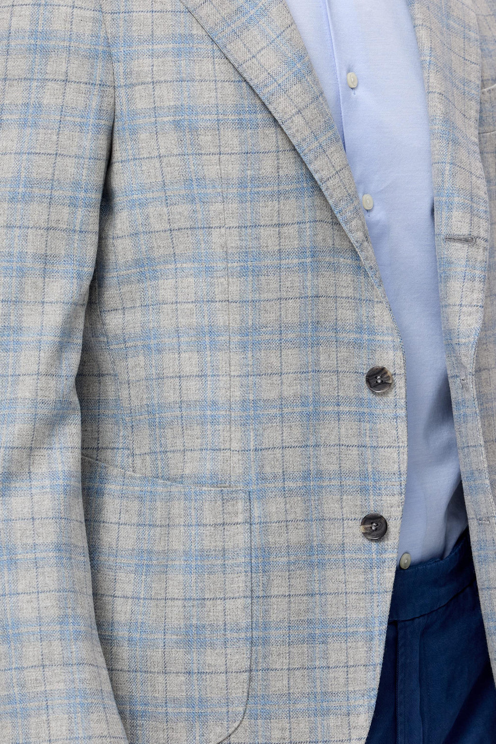 Gri Mavi Ekoseli Yün Kaşmir Ceket - Image 5