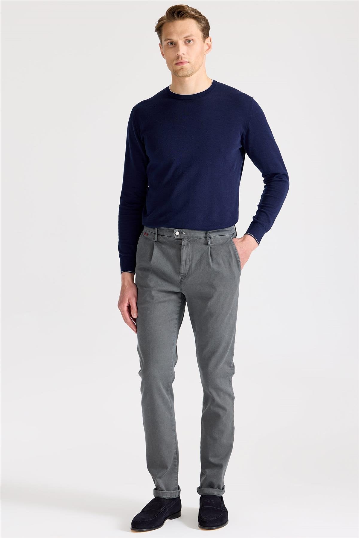 Gri Pamuk Chino Pantolon - Image 4