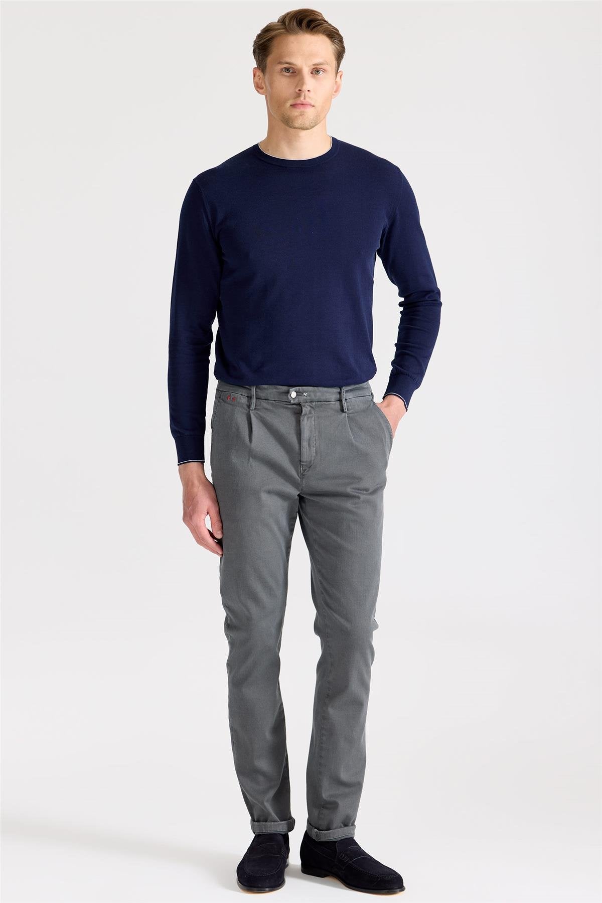 Gri Pamuk Chino Pantolon - Image 1