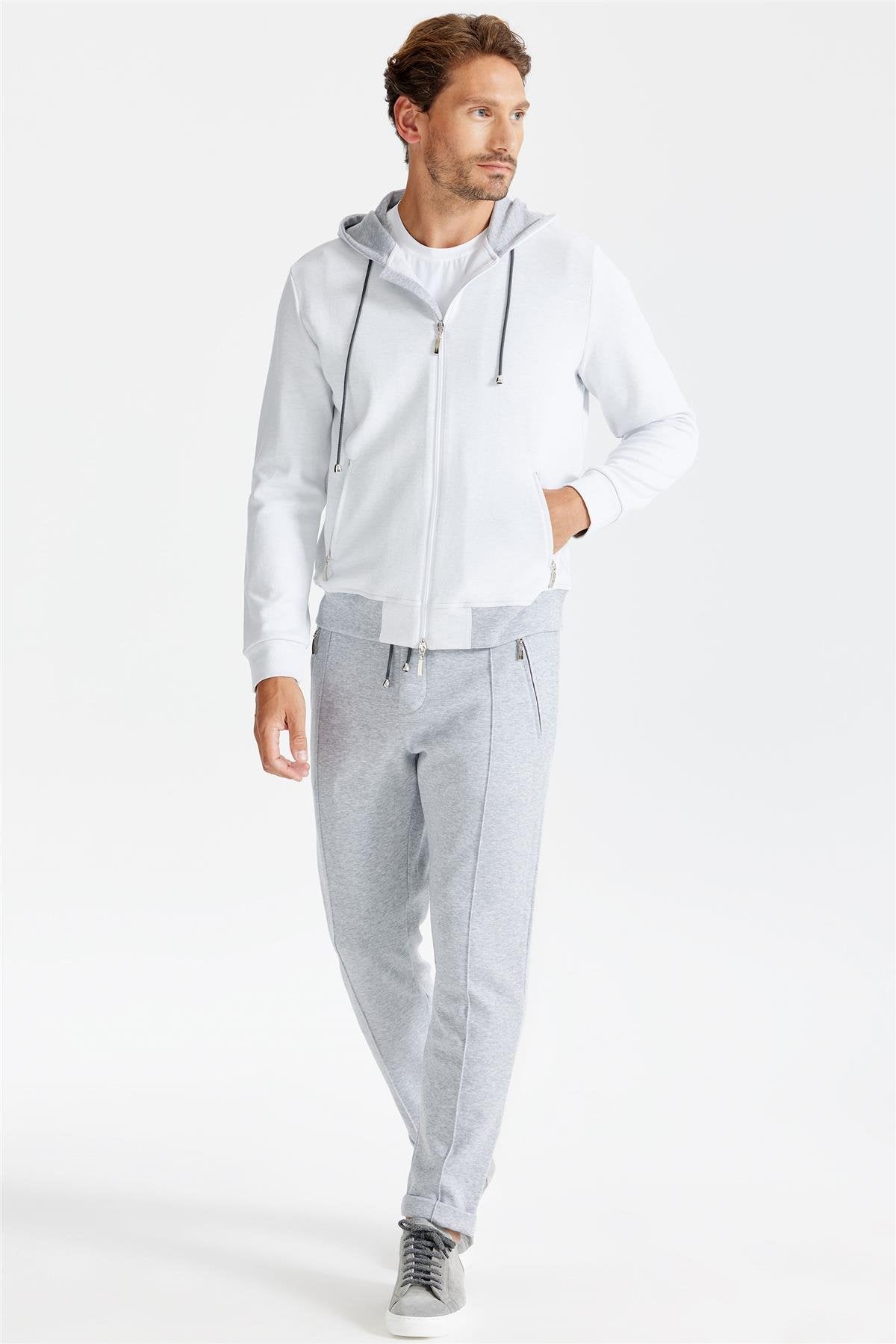 Gri Pamuk Kapüşonlu Eşofman Takımı - Image 1