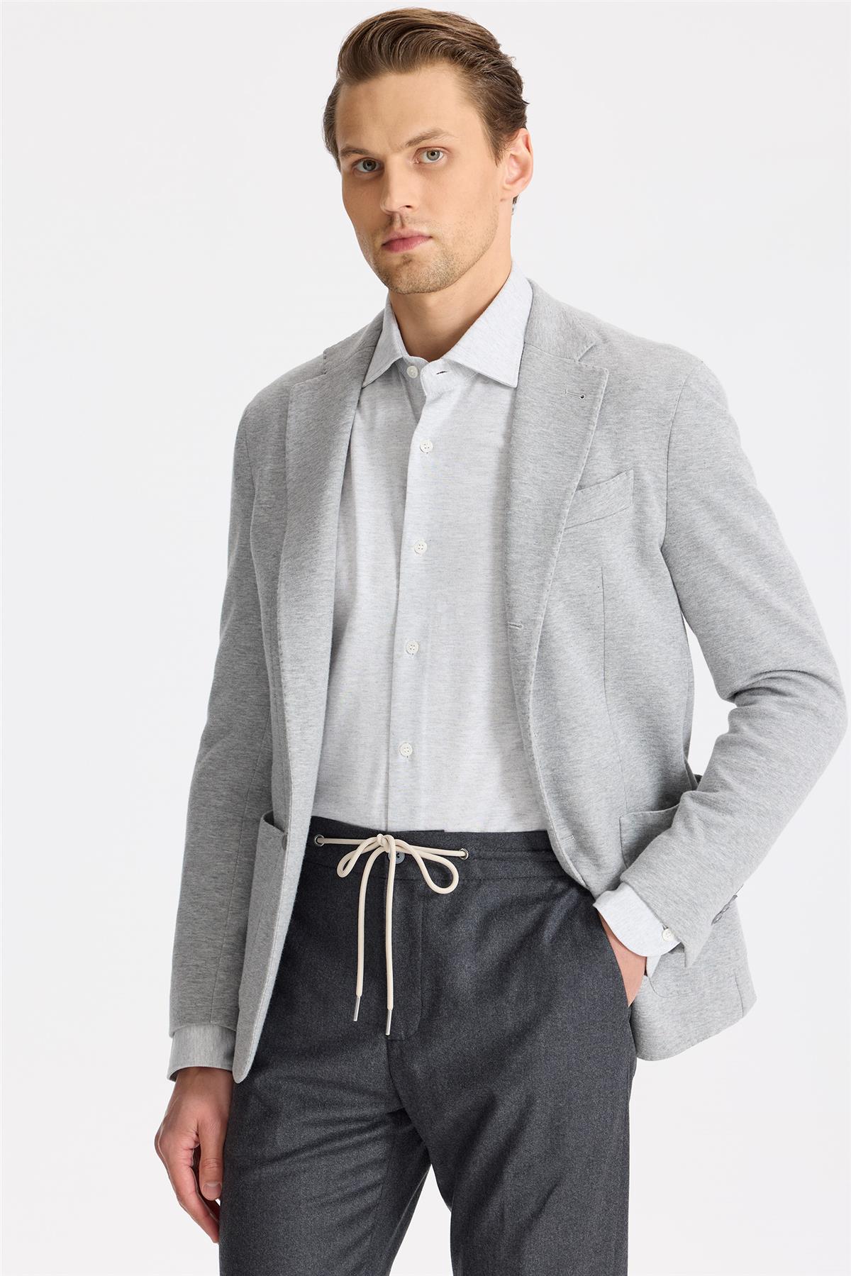 Gri Pamuk Kaşmir Ceket - Image 4