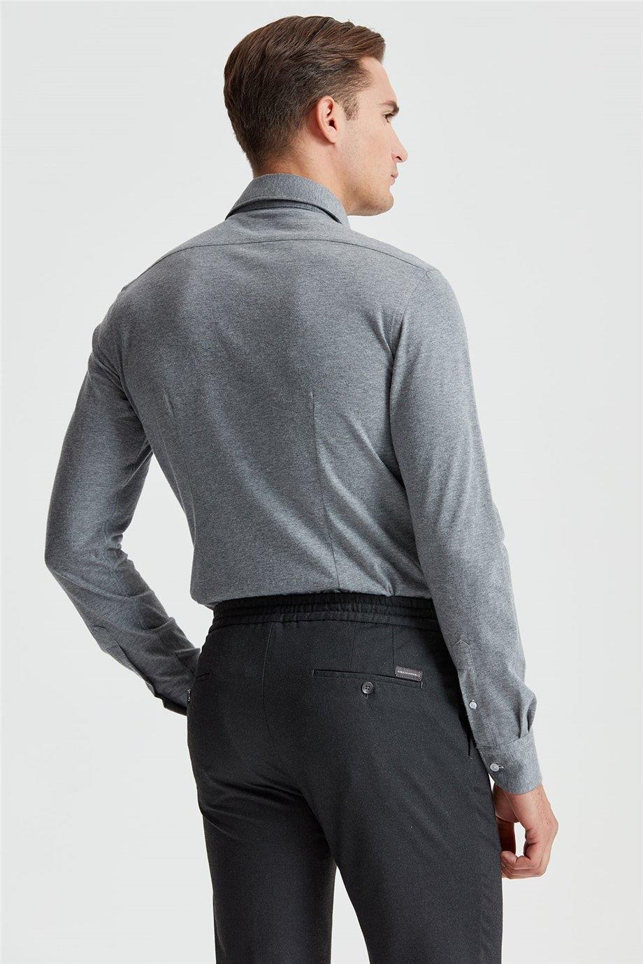 Gri Pamuk Kaşmir Gömlek - Image 2