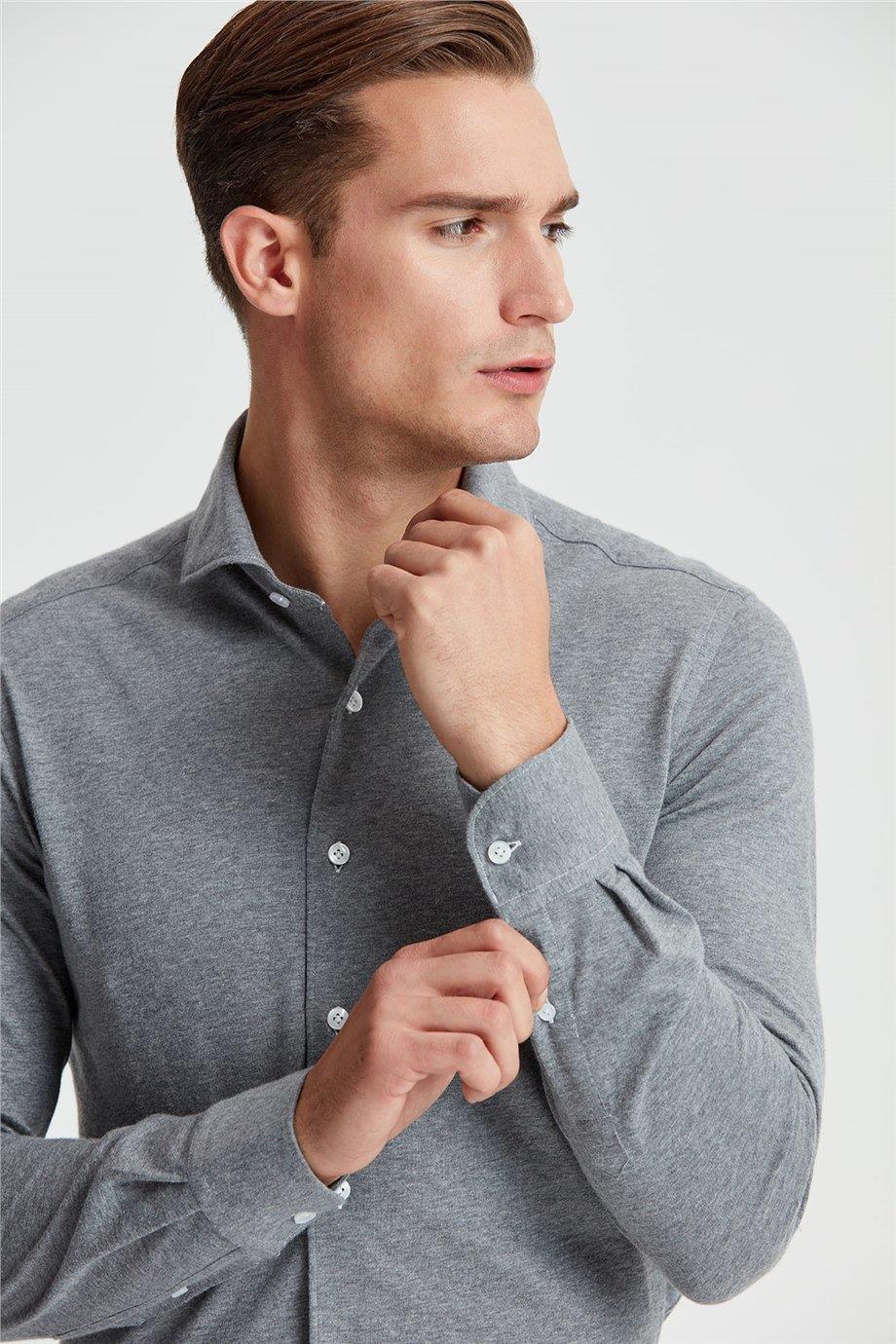 Gri Pamuk Kaşmir Gömlek - Image 3