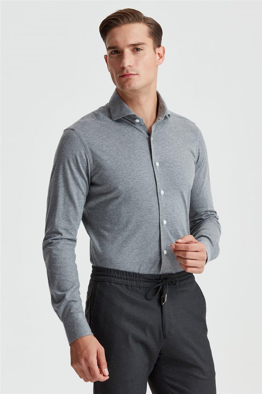 Gri Pamuk Kaşmir Gömlek - Image 4