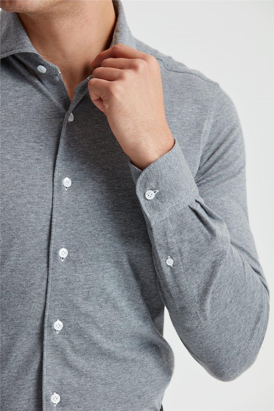 Gri Pamuk Kaşmir Gömlek - Image 5