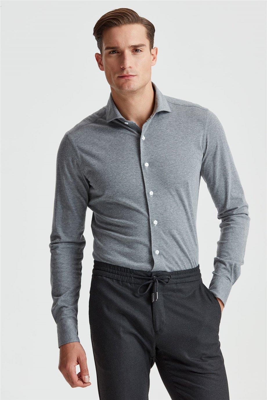 Gri Pamuk Kaşmir Gömlek - Image 1