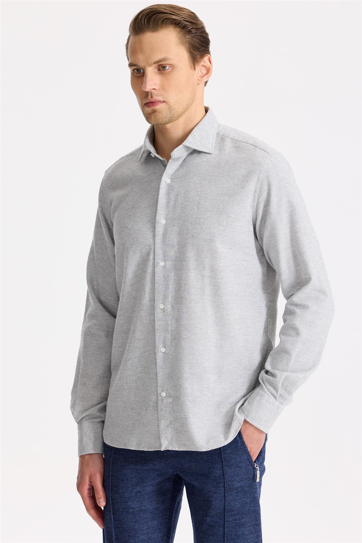 Gri Pamuk Teknik Gömlek - Image 3