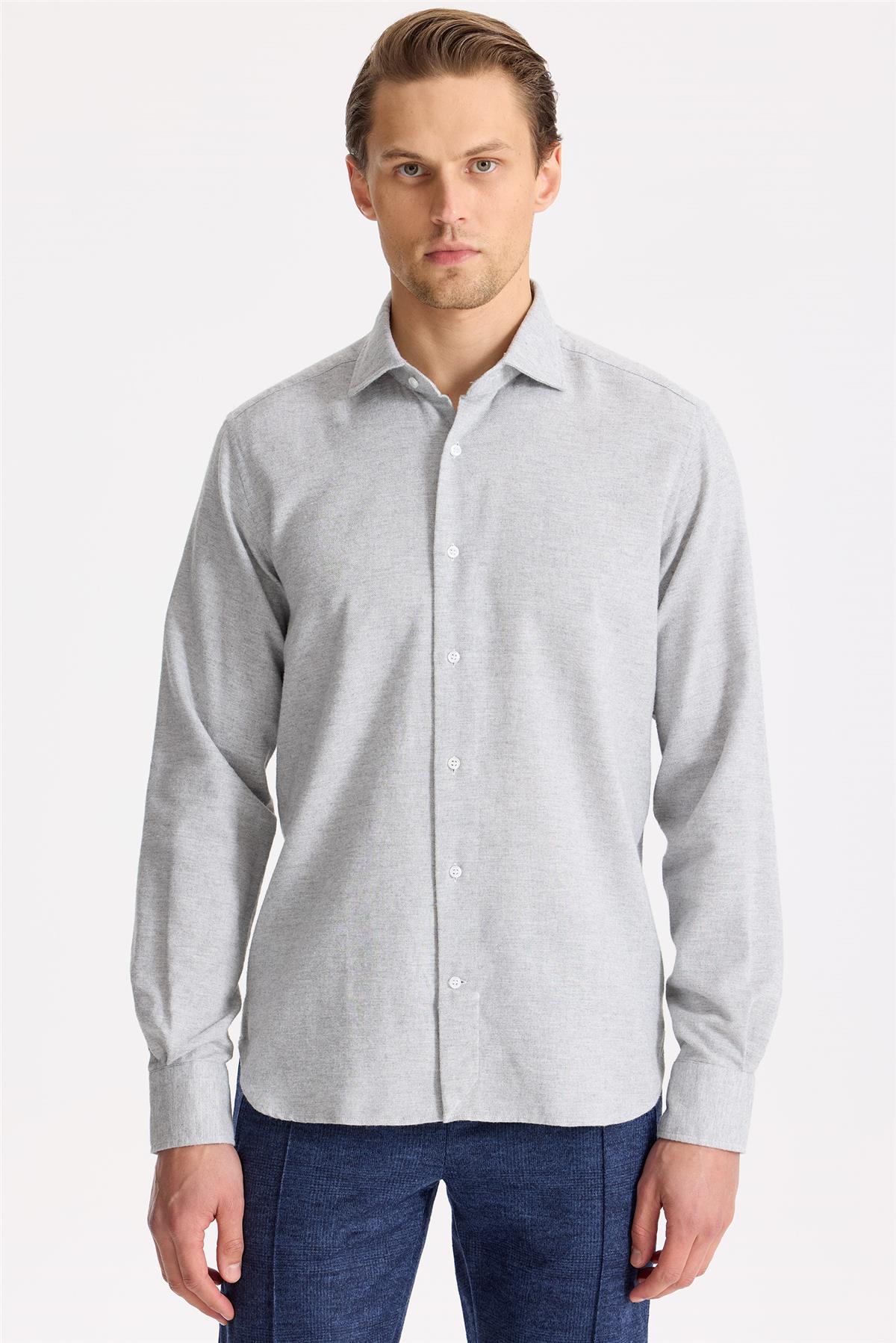 Gri Pamuk Teknik Gömlek - Image 1