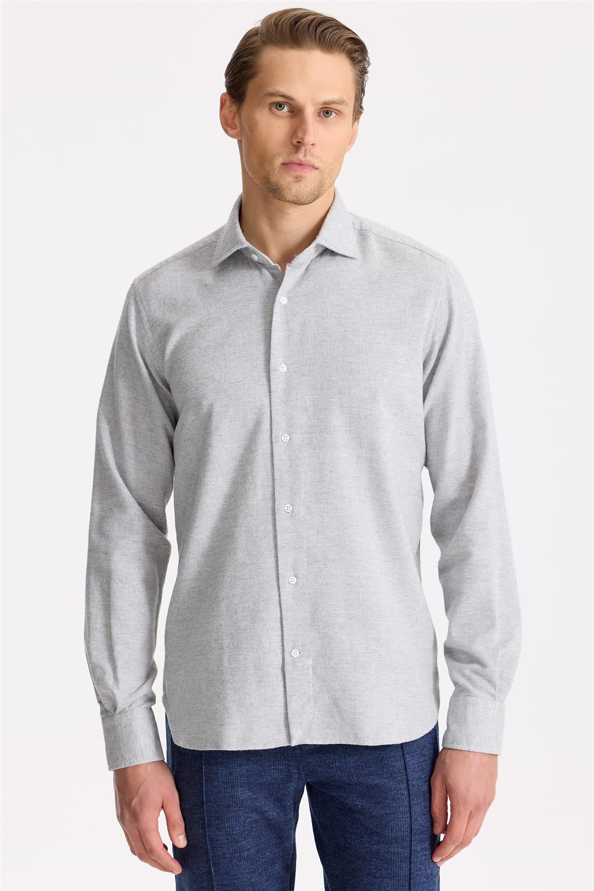 Gri Pamuk Teknik Gömlek - Image 2