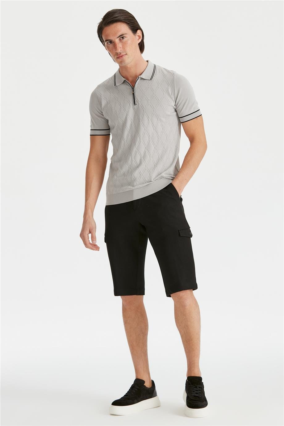 Gri Polo Yaka Erkek Pamuk Triko - Image 3