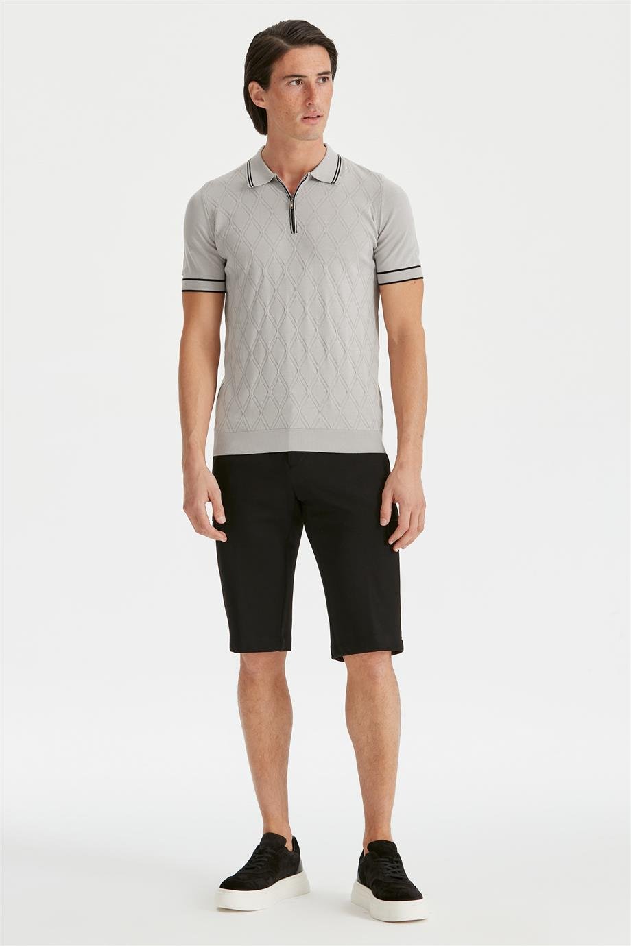 Gri Polo Yaka Erkek Pamuk Triko - Image 2