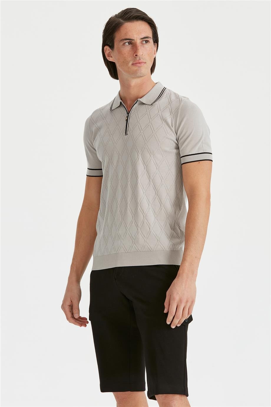 Gri Polo Yaka Erkek Pamuk Triko - Image 1